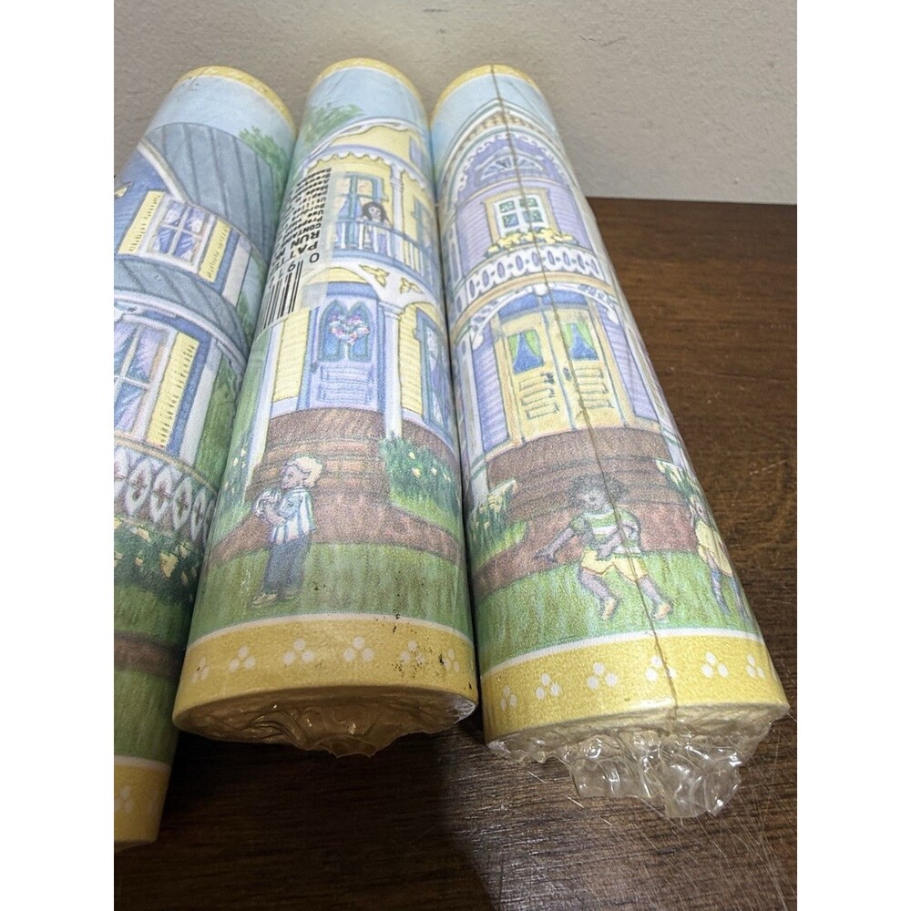 VTG Victorian Village Pasted Wallpaper Boarder Cottage Pastel 3 Rolls 15 Yd  90s - Picture 7 of 7